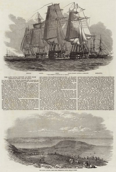 ワイト島のベンブリッジダウンから見た後期海軍レビュー 作： Edwin Weedon
